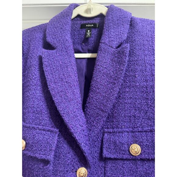 Aqua Jackets & Blazers - AQUA Purple Cropped Bouclé Blazer Gold Lion Buttons Size M